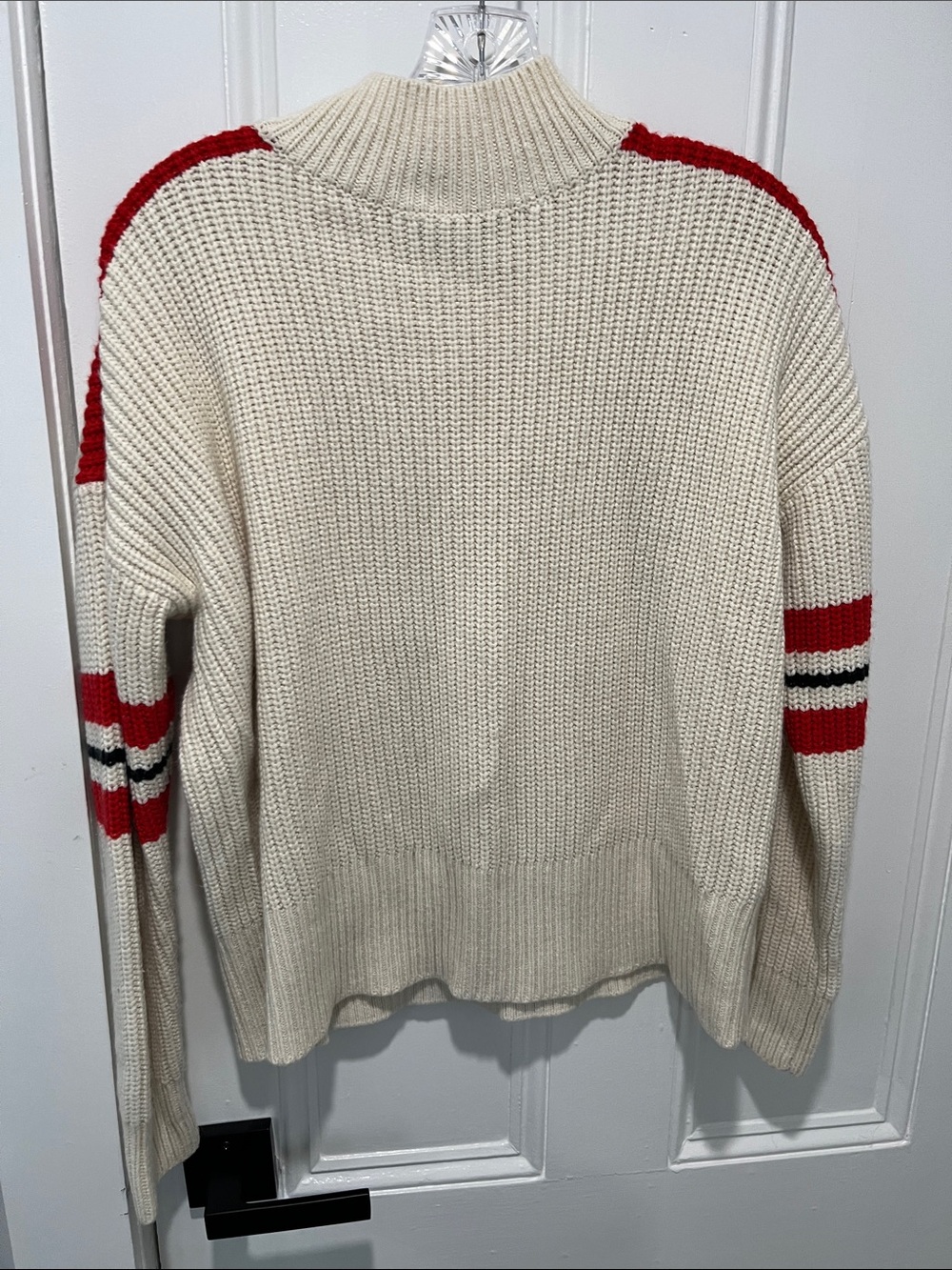 Sanctuary Cream Knit Cowl Neck Sweater with Red Stripe Accents
